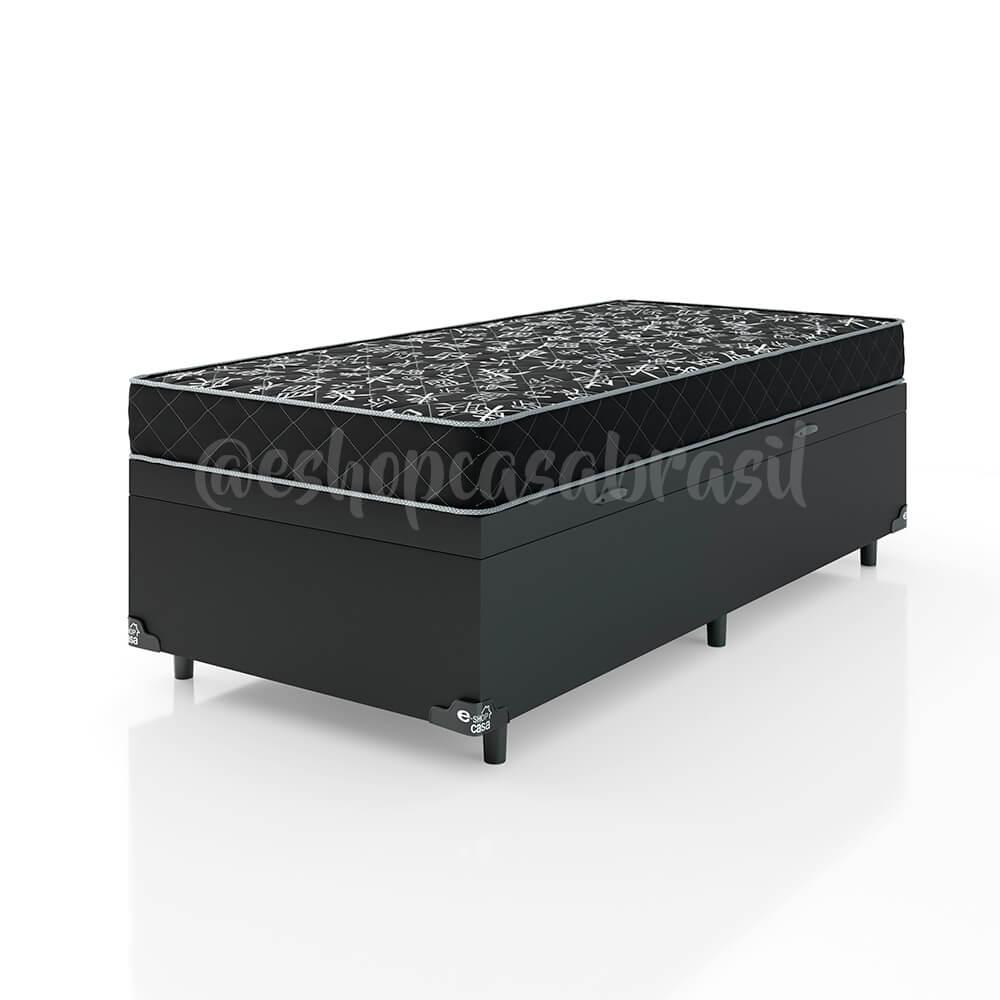 Cama Box Baú Solteiro + Colchão Espuma D20 - 56x88x188cm - Couro Preto