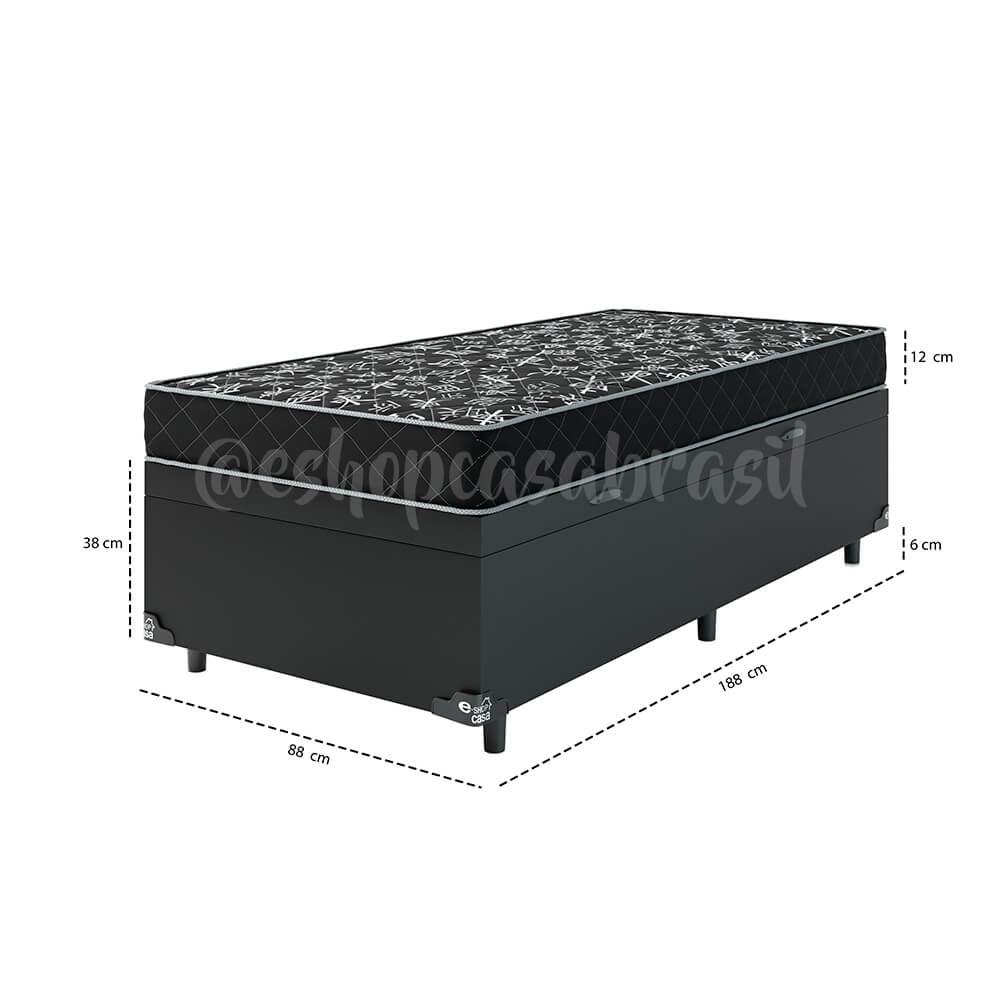 Cama Box Baú Solteiro + Colchão Espuma D20 - 56x88x188cm - Couro Preto