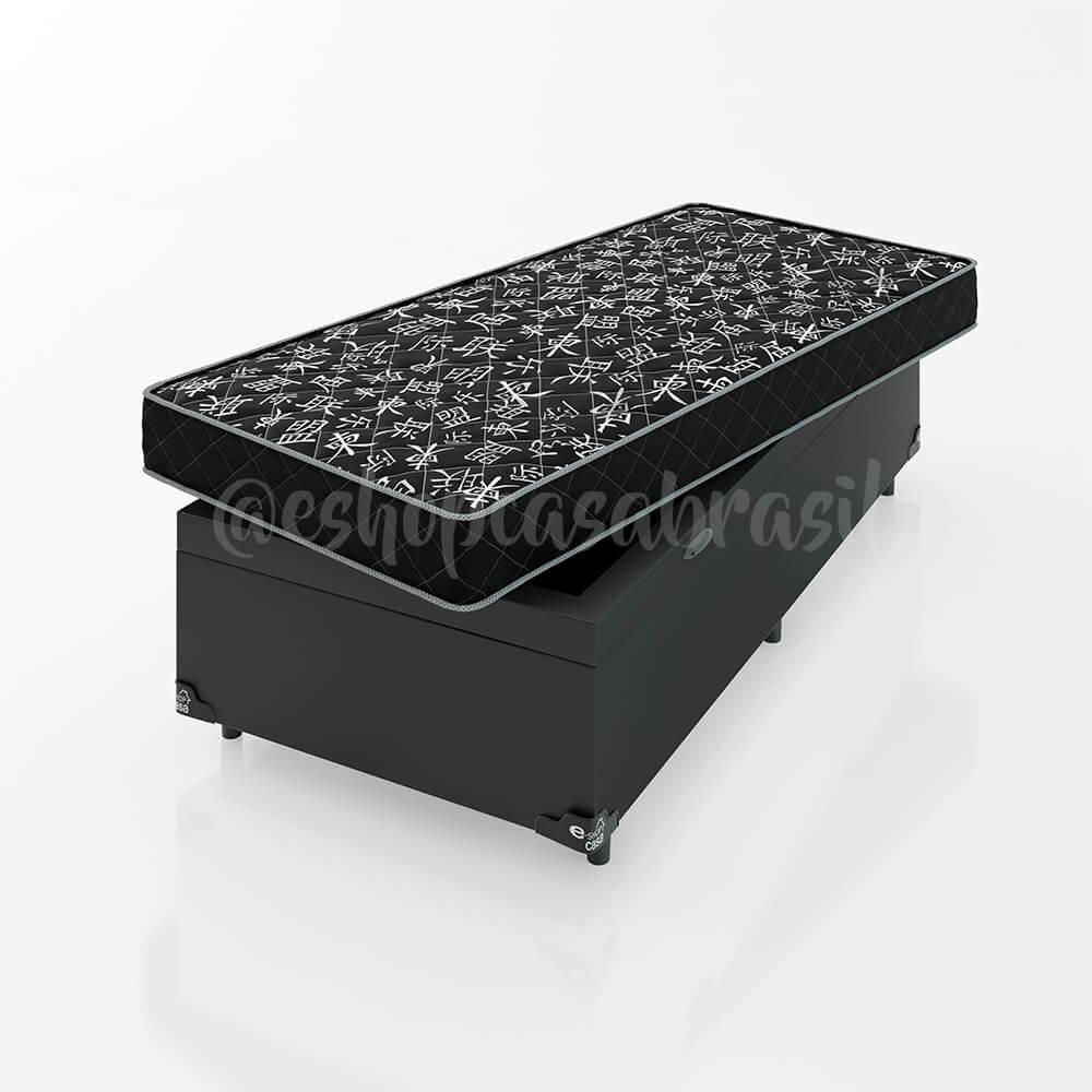 Cama Box Baú Solteiro + Colchão Espuma D20 - 56x88x188cm - Couro Preto