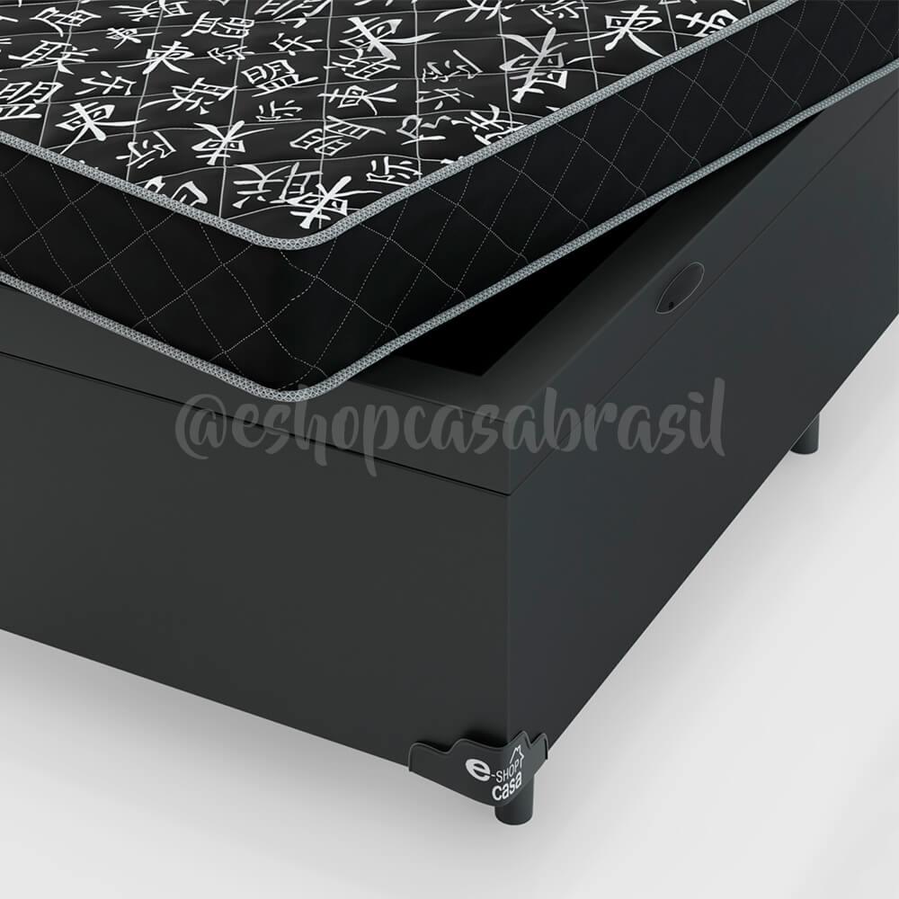 Cama Box Baú Solteiro + Colchão Espuma D20 - 56x88x188cm - Couro Preto