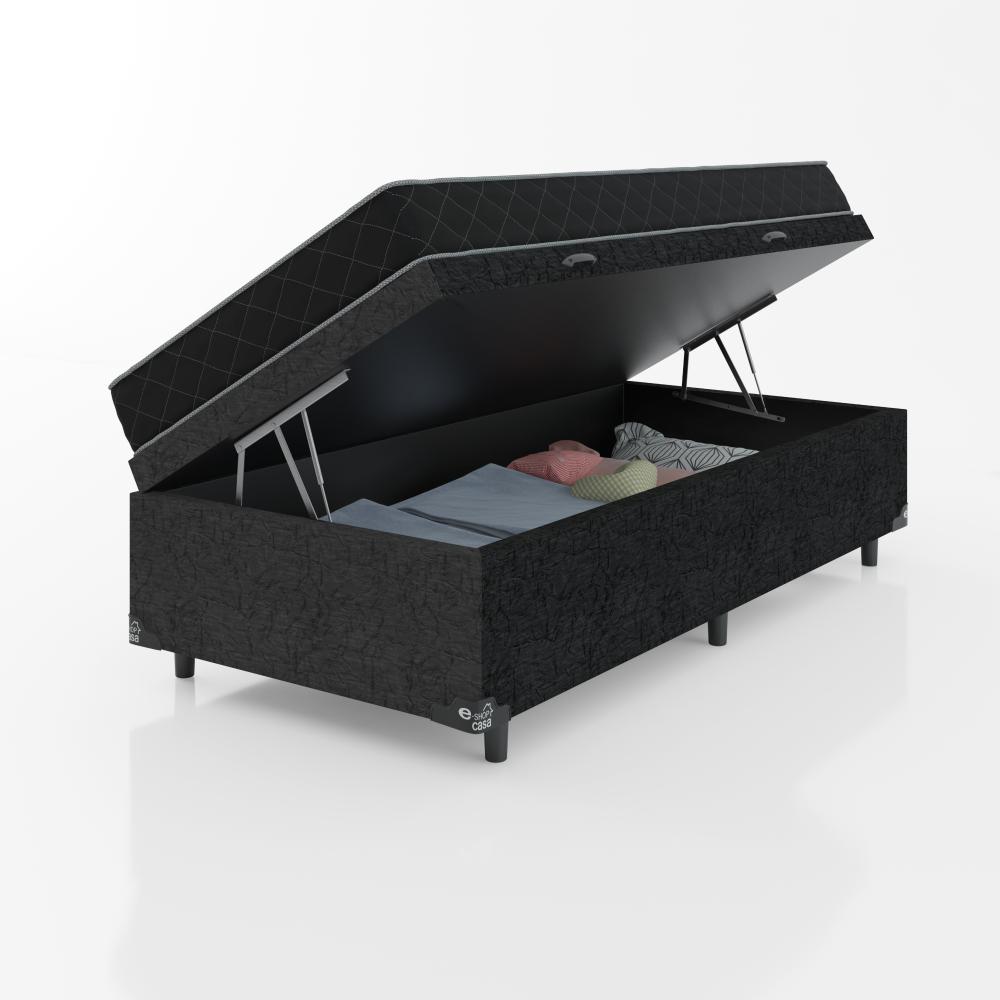 Cama Box Baú Solteiro + Colchão Espuma D20 - 56x88x188cm - Suede Preto