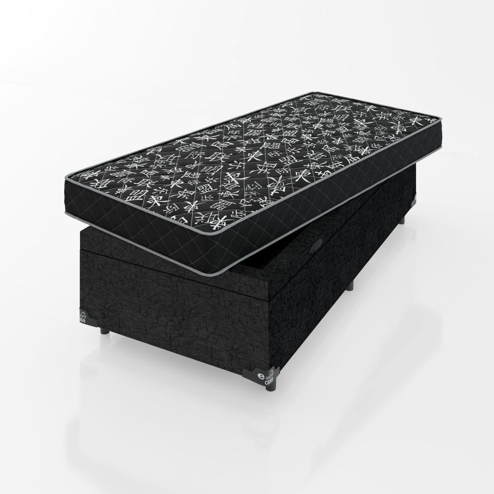 Cama Box Baú Solteiro + Colchão Espuma D20 - 56x88x188cm - Suede Preto