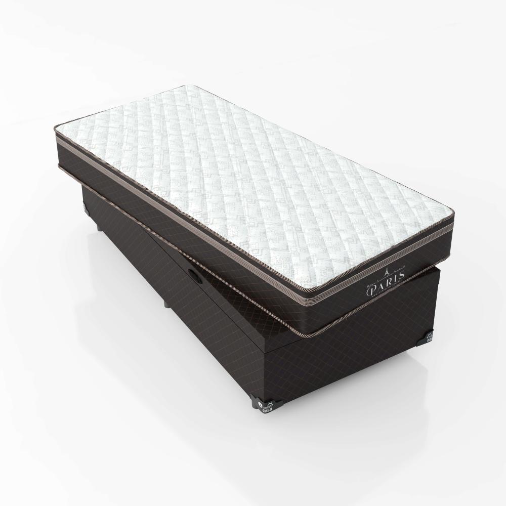 Cama Box Baú Solteiro + Colchão Paris Molas Ensacadas Pocket - 66x88x188cm - Jacquard Marrom