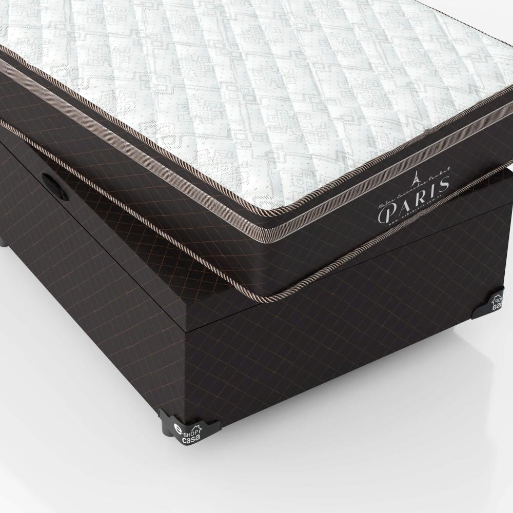 Cama Box Baú Solteiro + Colchão Paris Molas Ensacadas Pocket - 66x88x188cm - Jacquard Marrom