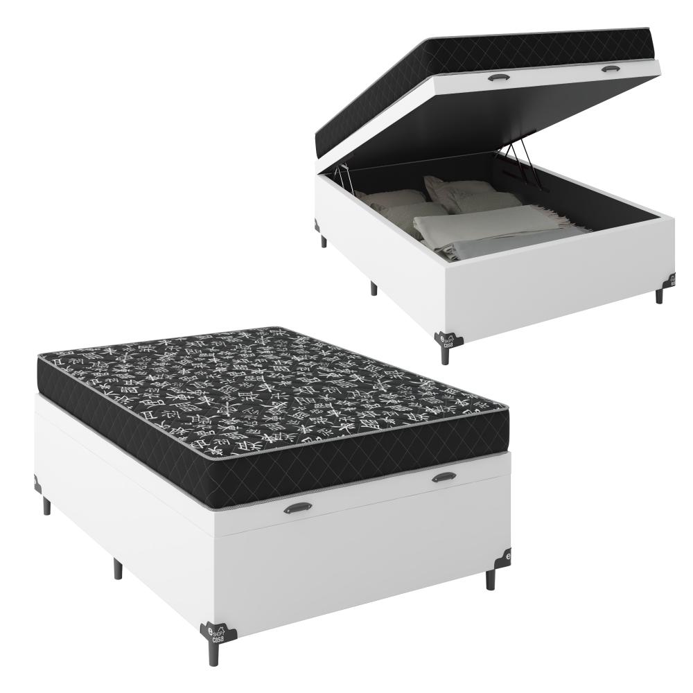 Cama Box Baú Viúva + Colchão D20 - 56x128x188cm - Couro Branco