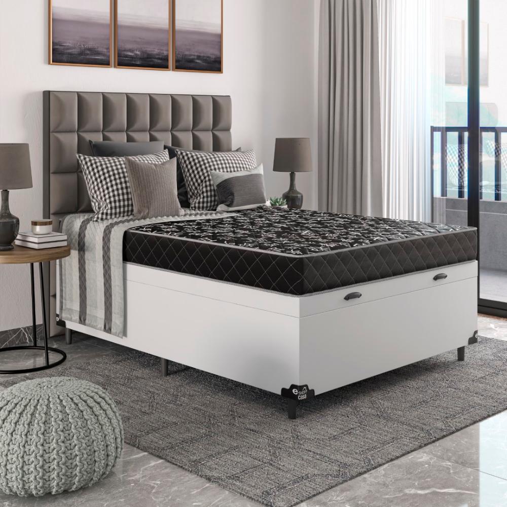 Cama Box Baú Viúva + Colchão D20 - 56x128x188cm - Couro Branco