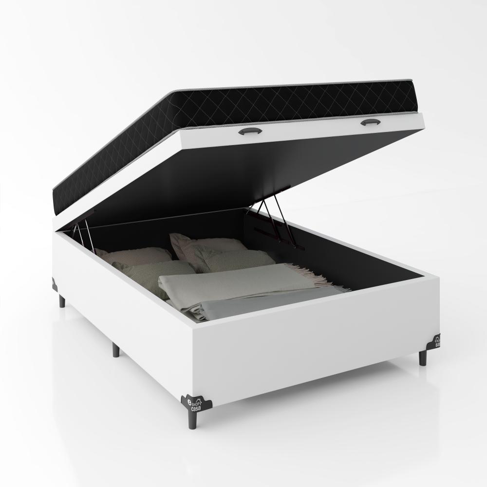 Cama Box Baú Viúva + Colchão D20 - 56x128x188cm - Couro Branco