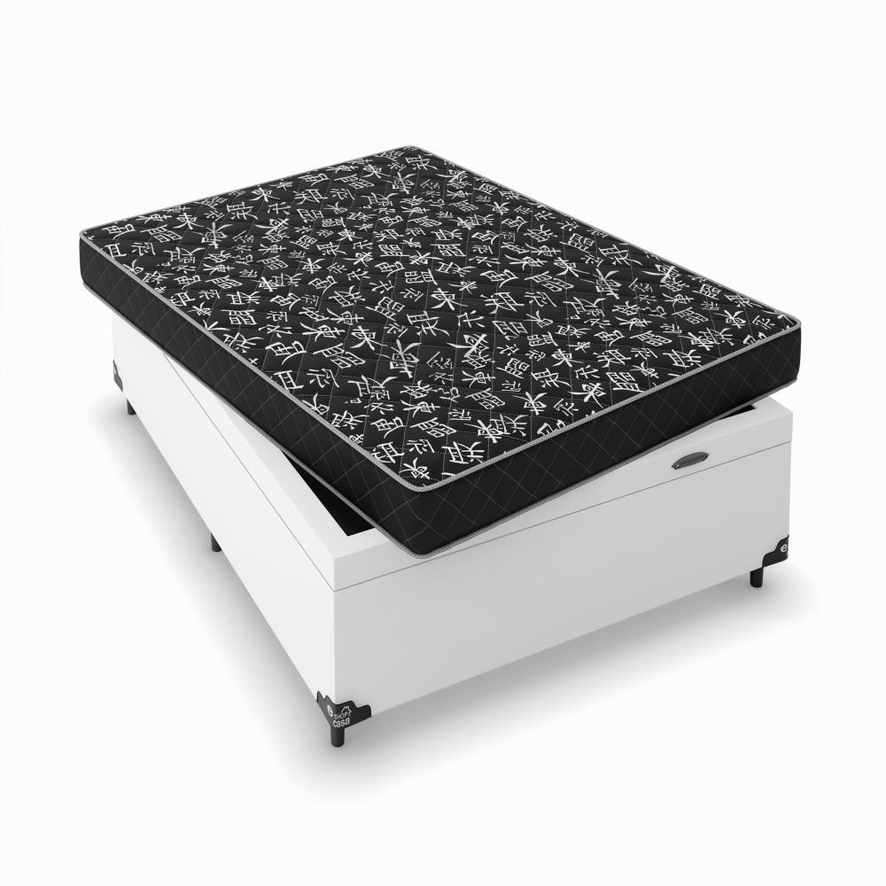 Cama Box Baú Viúva + Colchão D20 - 56x128x188cm - Couro Branco
