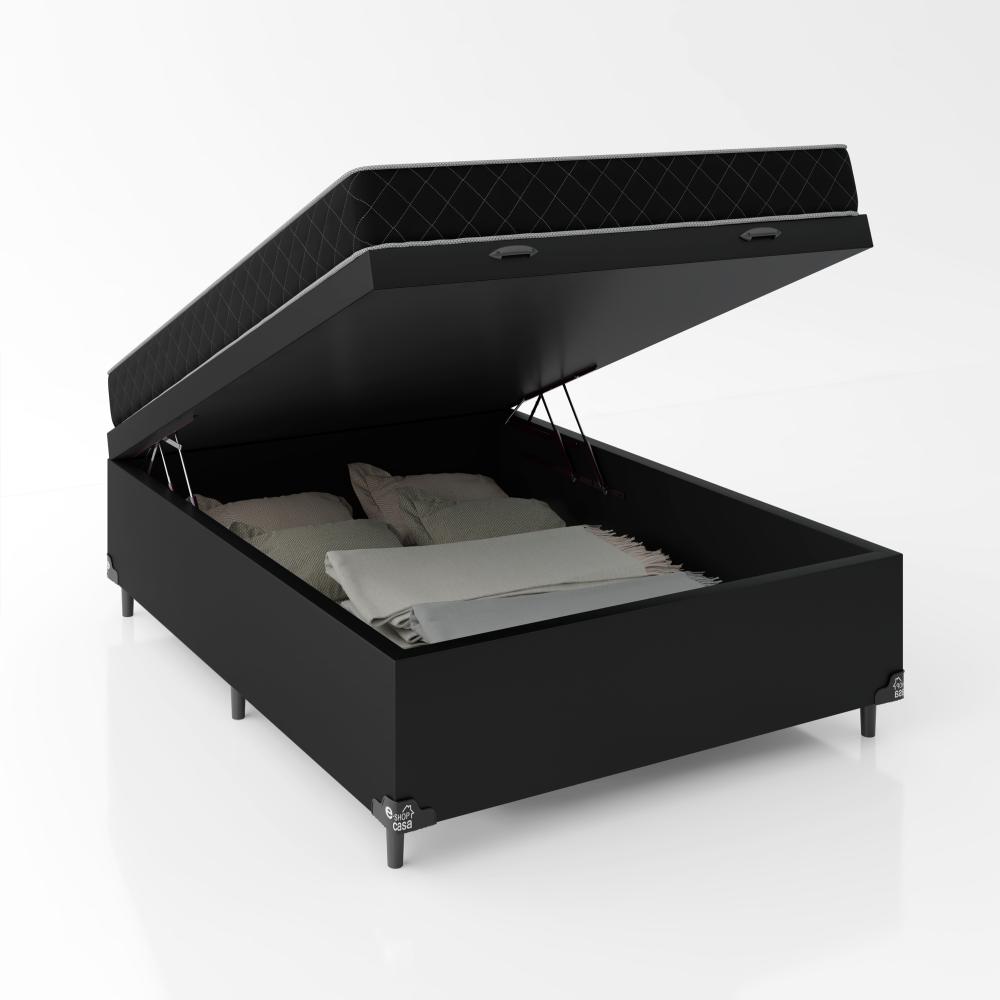Cama Box Baú Viúva + Colchão D20 - 56x128x188cm - Couro Preto