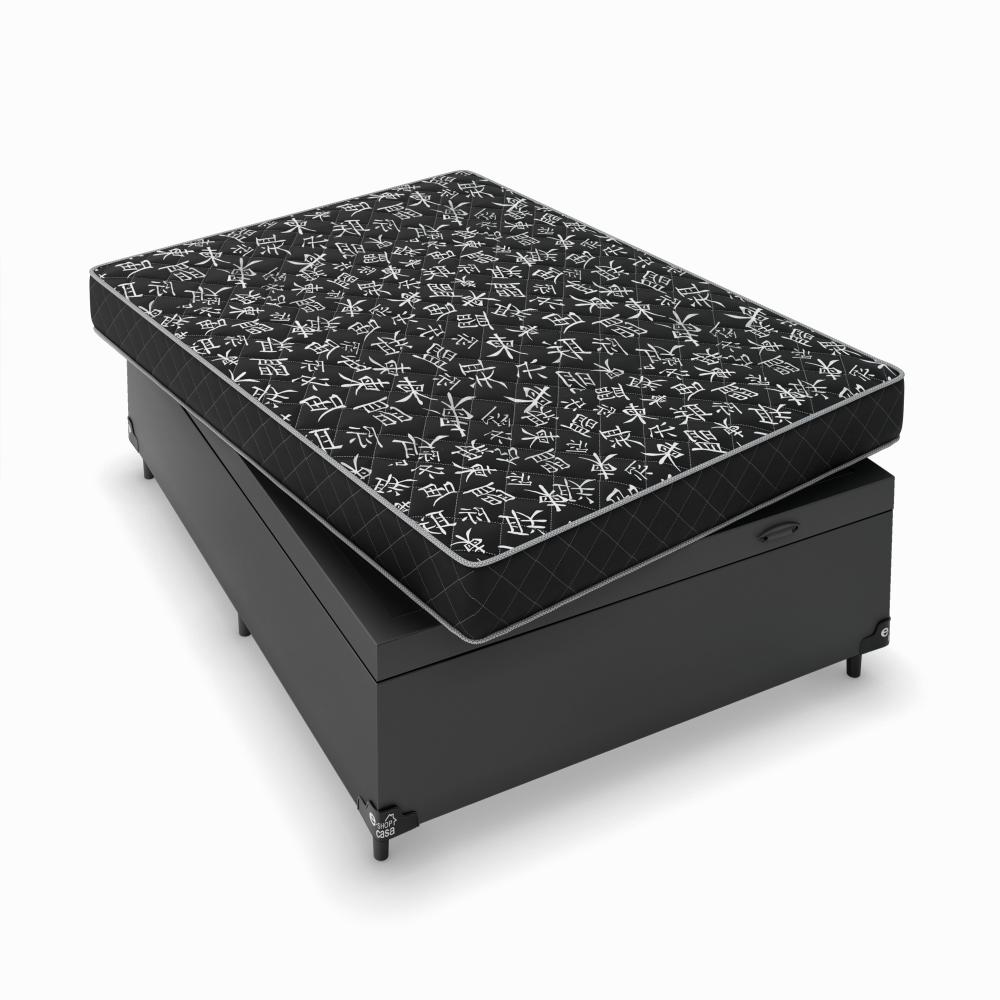 Cama Box Baú Viúva + Colchão D20 - 56x128x188cm - Couro Preto