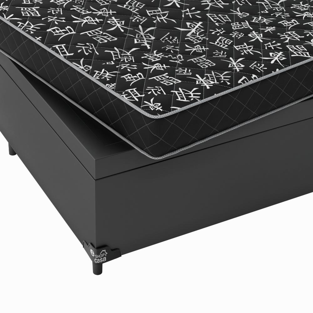 Cama Box Baú Viúva + Colchão D20 - 56x128x188cm - Couro Preto