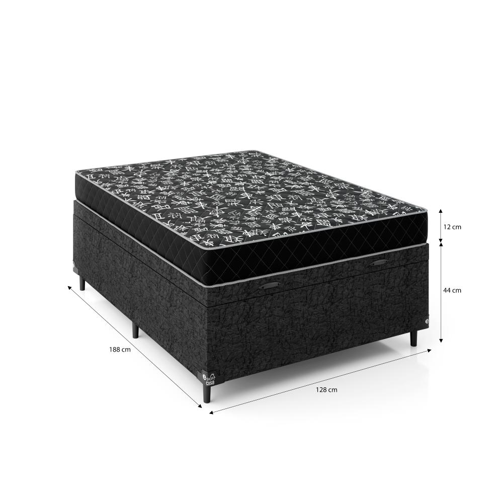 Cama Box Baú Viúva + Colchão D20 - 56x128x188cm - Suede Preto