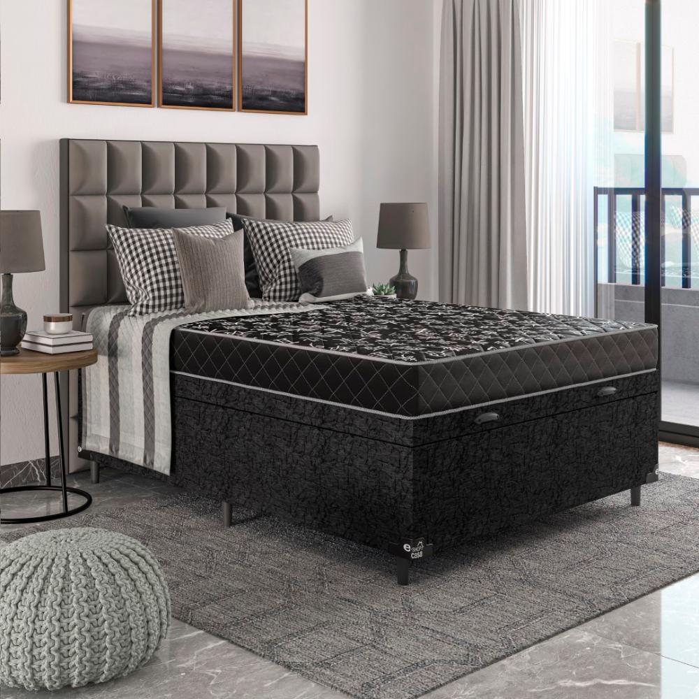 Cama Box Baú Viúva + Colchão D20 - 56x128x188cm - Suede Preto