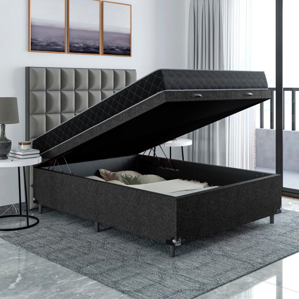 Cama Box Baú Viúva + Colchão D20 - 56x128x188cm - Suede Preto