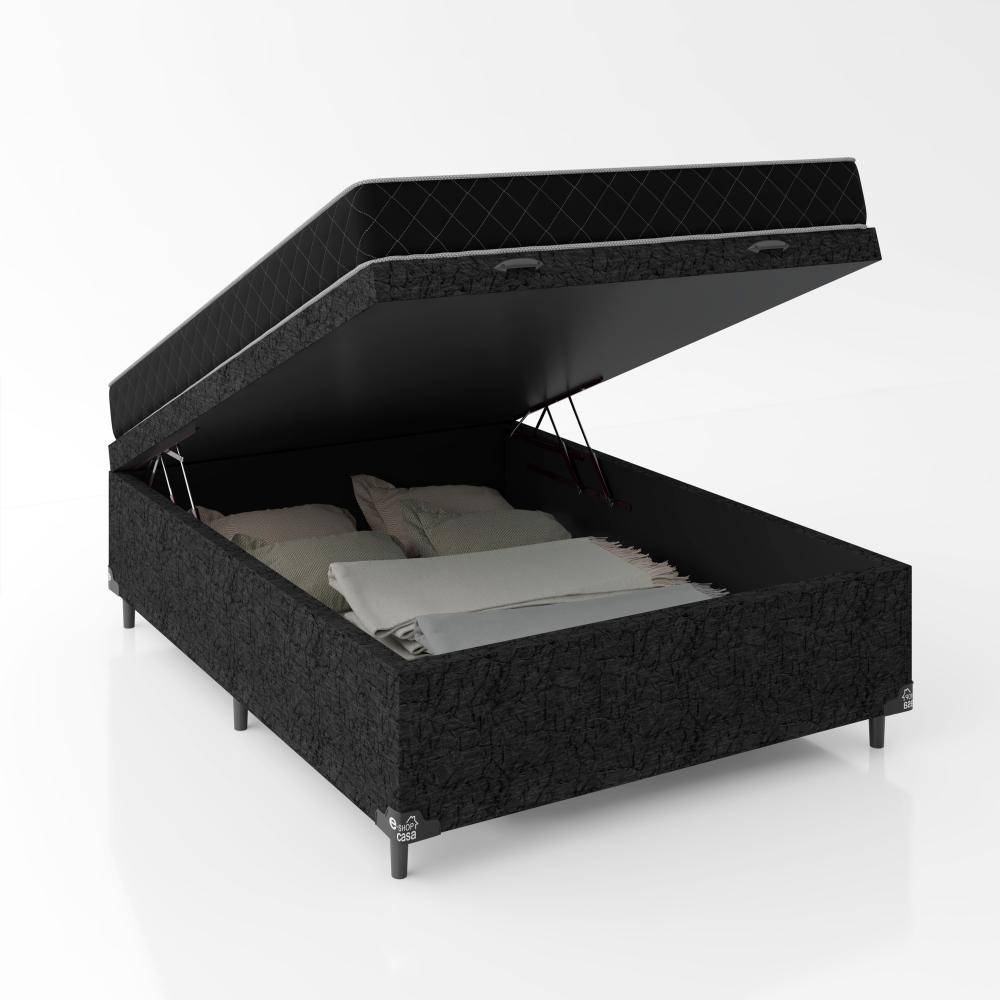 Cama Box Baú Viúva + Colchão D20 - 56x128x188cm - Suede Preto