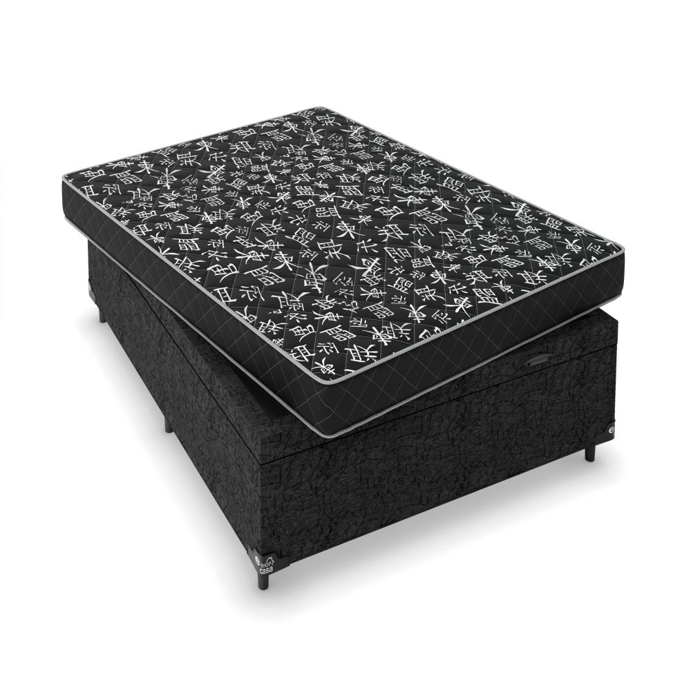 Cama Box Baú Viúva + Colchão D20 - 56x128x188cm - Suede Preto