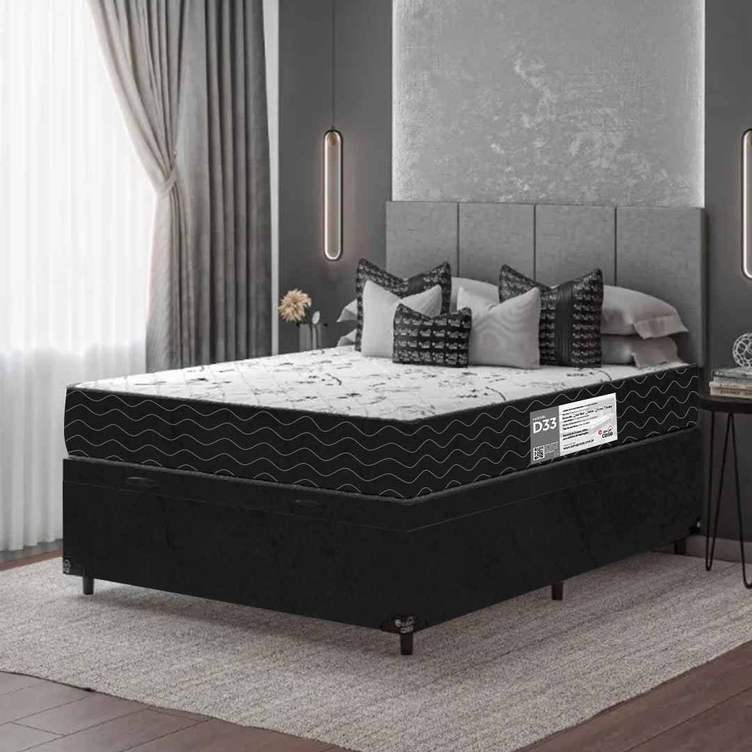 Cama Box Baú Viúva + Colchão D33 One Face - 61x128x188cm - Suede Preto