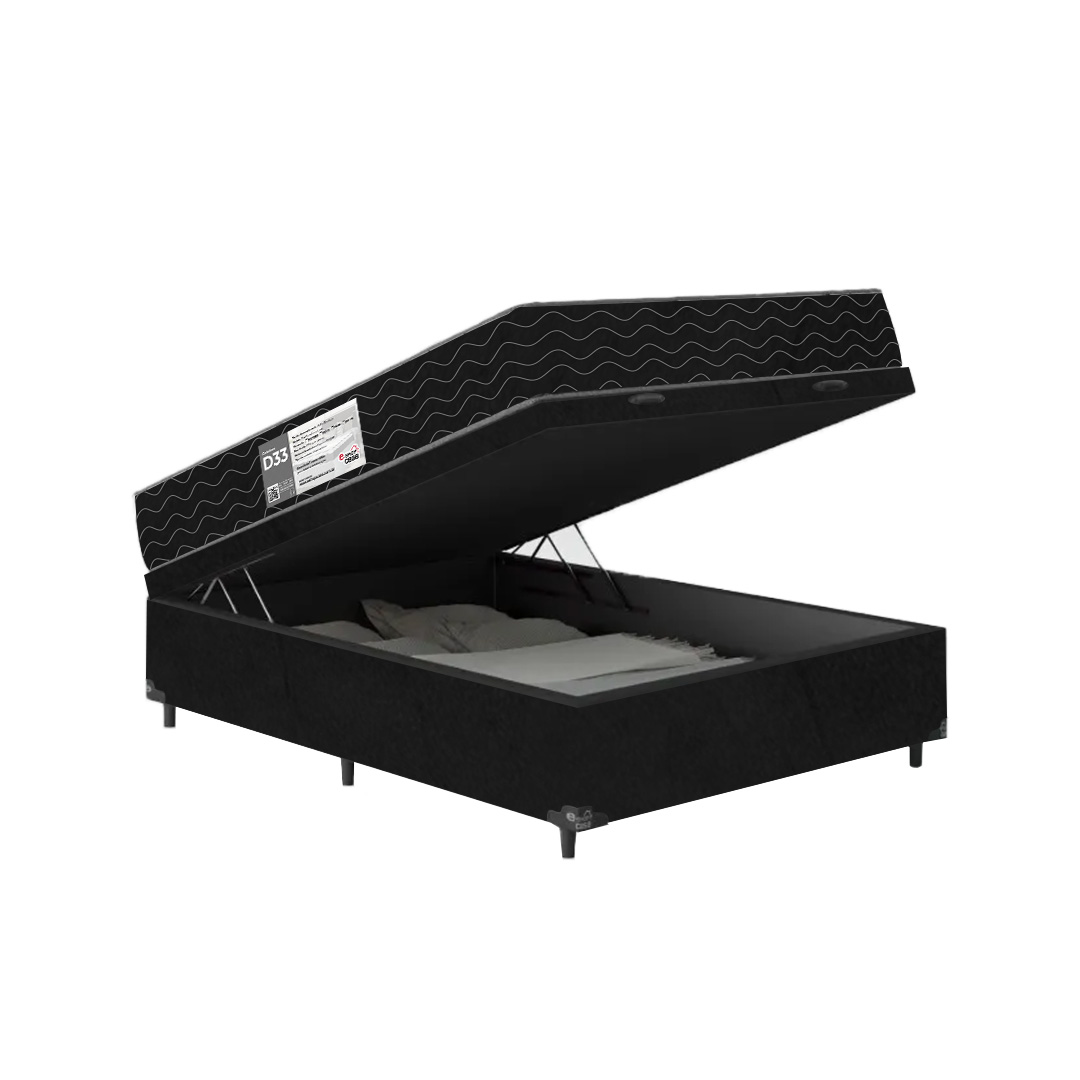 Cama Box Baú Viúva + Colchão D33 One Face - 61x128x188cm - Suede Preto