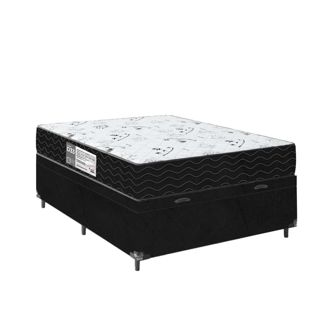 Cama Box Baú Viúva + Colchão D33 One Face - 61x128x188cm - Suede Preto