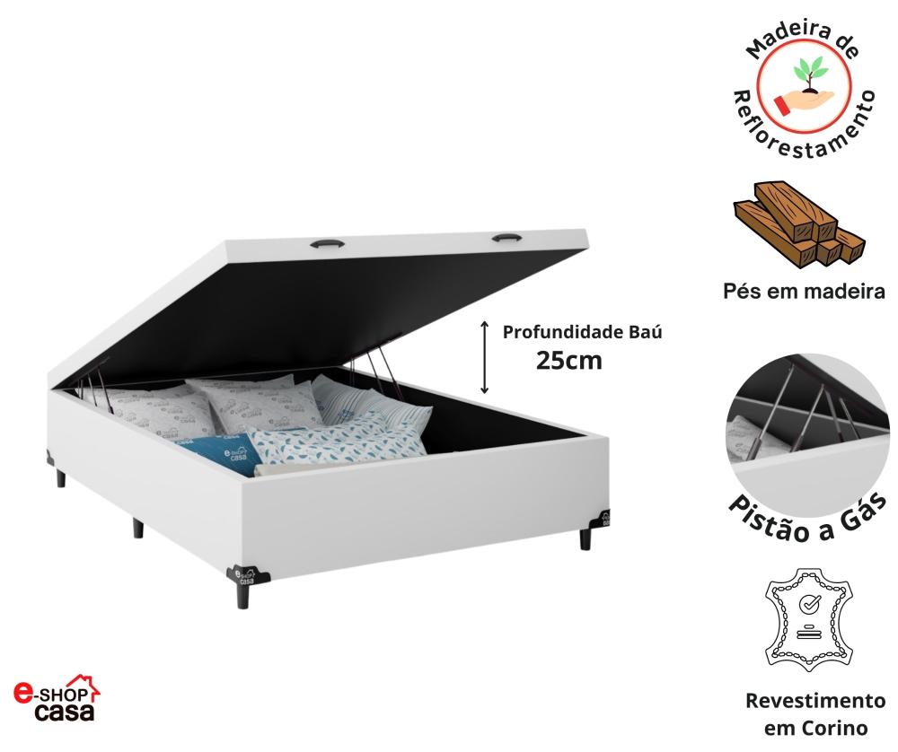 Cama Box Baú Viúva + Colchão D33 One Face - Couro Branco