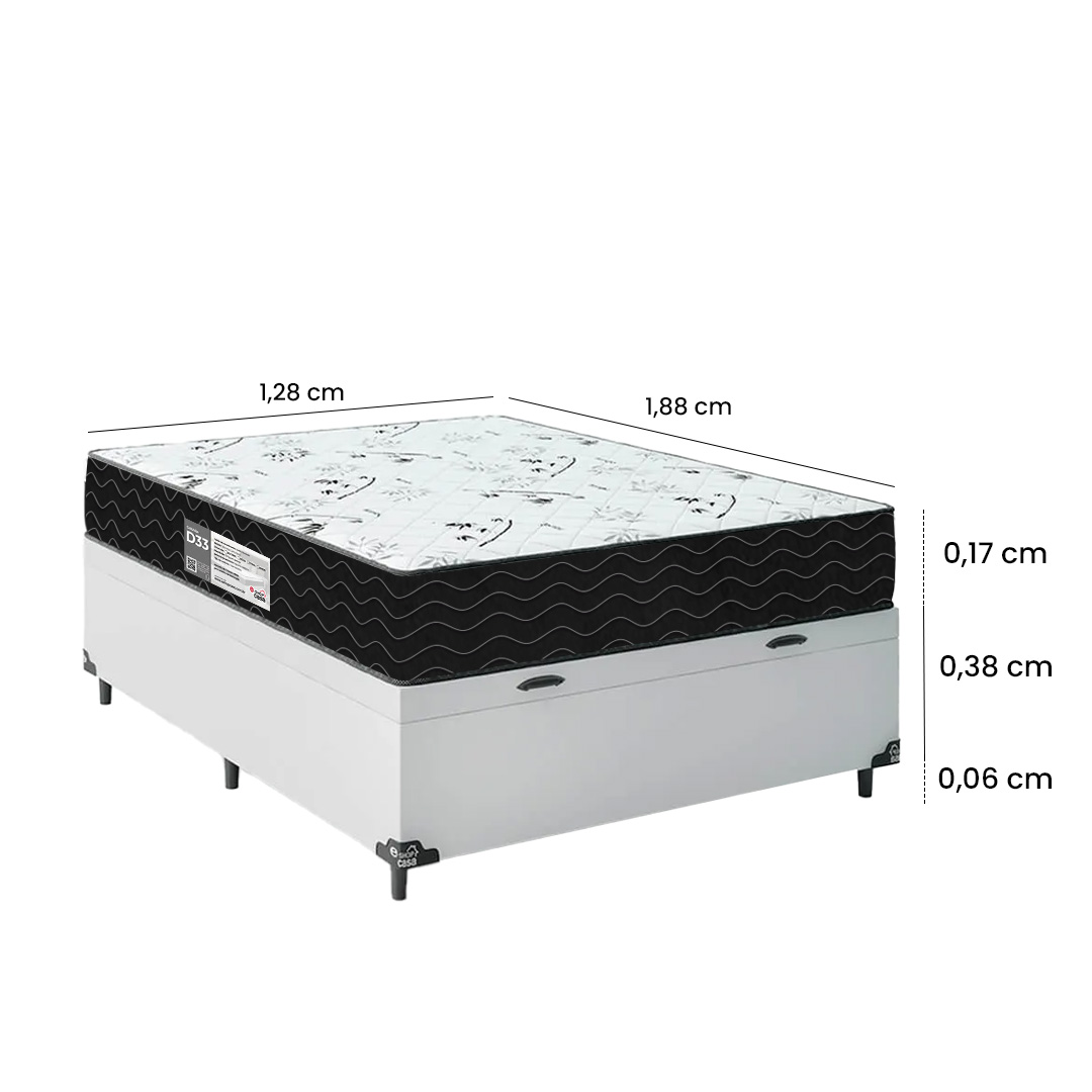 Cama Box Baú Viúva + Colchão D33 One Face - Couro Branco