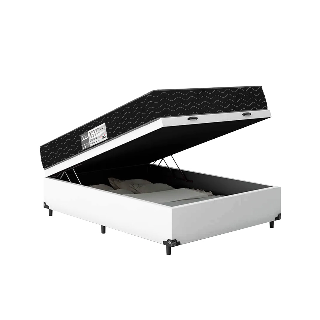 Cama Box Baú Viúva + Colchão D33 One Face - Couro Branco