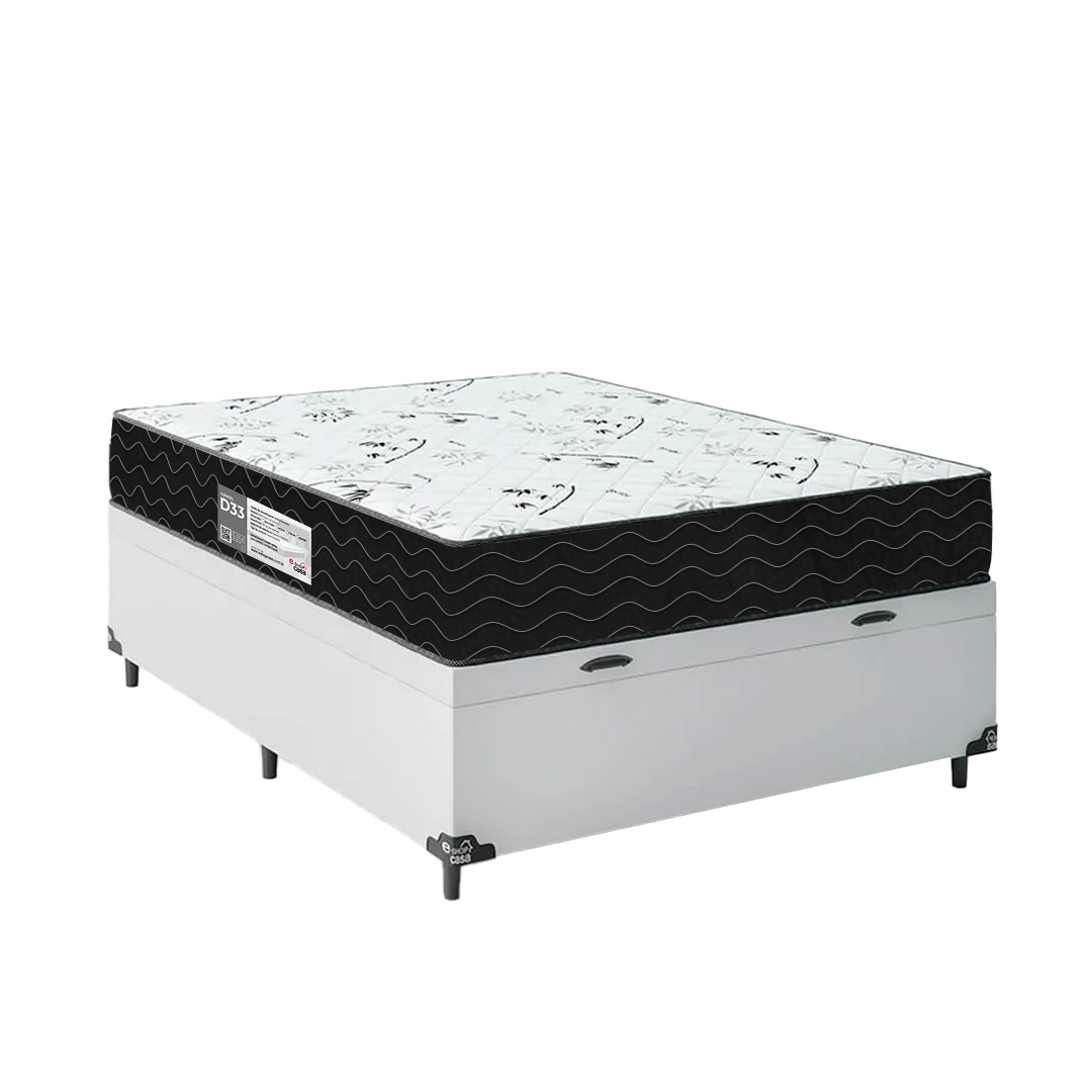 Cama Box Baú Viúva + Colchão D33 One Face - Couro Branco