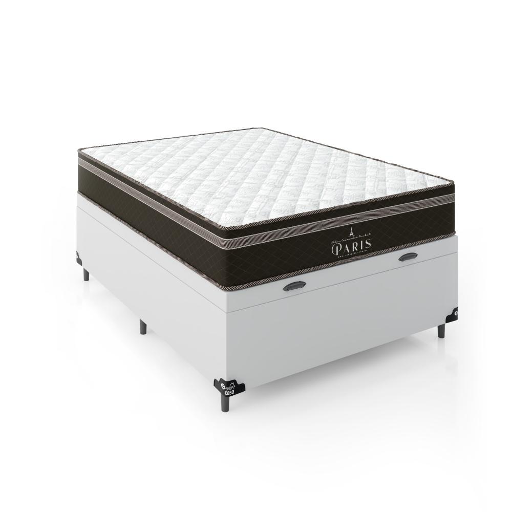 Cama Box Baú Viúva + Colchão Paris Molas Ensacadas Pocket - 66x128x188cm - Couro Branco