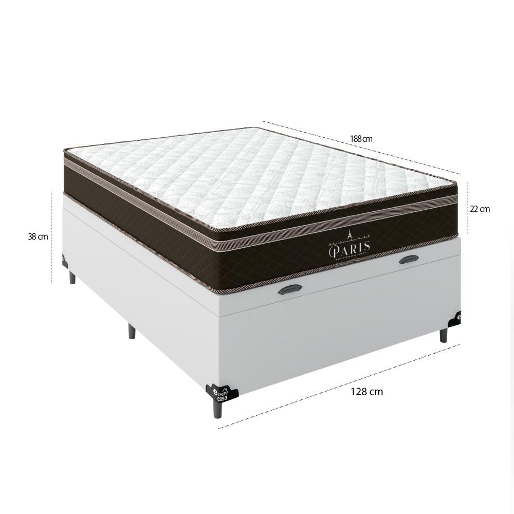Cama Box Baú Viúva + Colchão Paris Molas Ensacadas Pocket - 66x128x188cm - Couro Branco