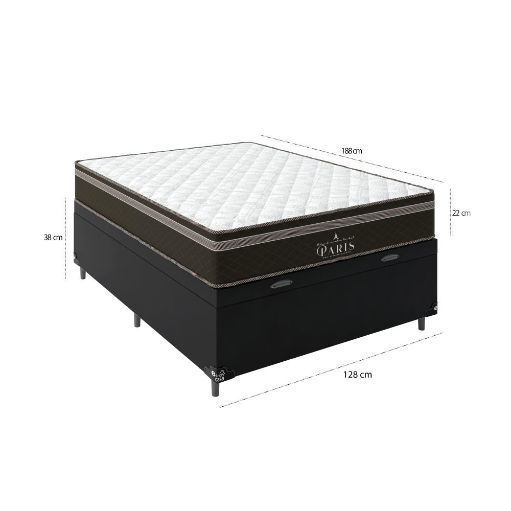 Cama Box Baú Viúva + Colchão Paris Molas Ensacadas Pocket - 66x128x188cm - Couro Preto