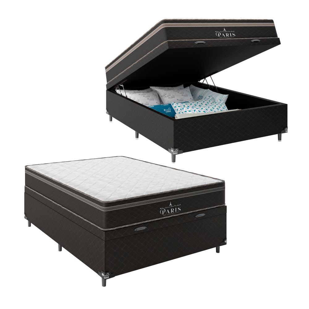 Cama Box Baú Viúva + Colchão Paris Molas Ensacadas Pocket - 66x128x188cm - Jacquard Marrom