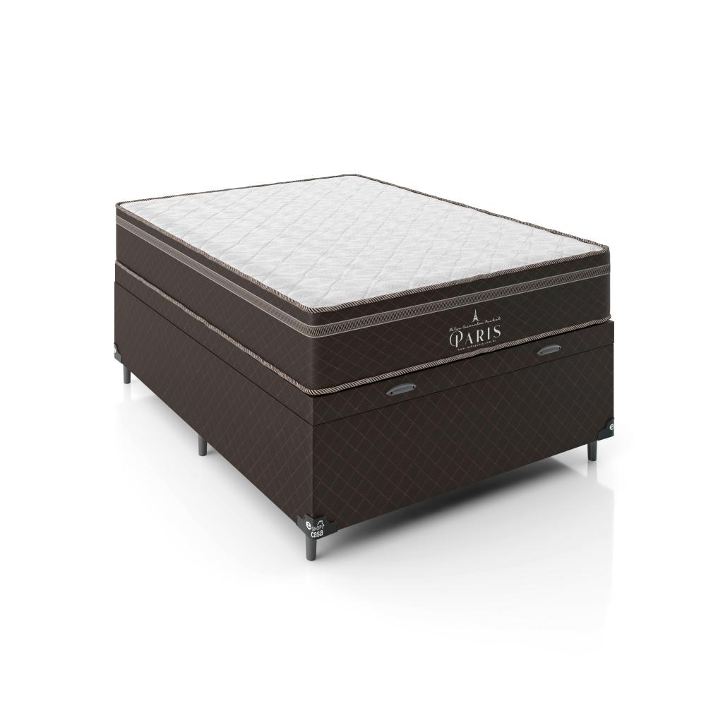 Cama Box Baú Viúva + Colchão Paris Molas Ensacadas Pocket - 66x128x188cm - Jacquard Marrom