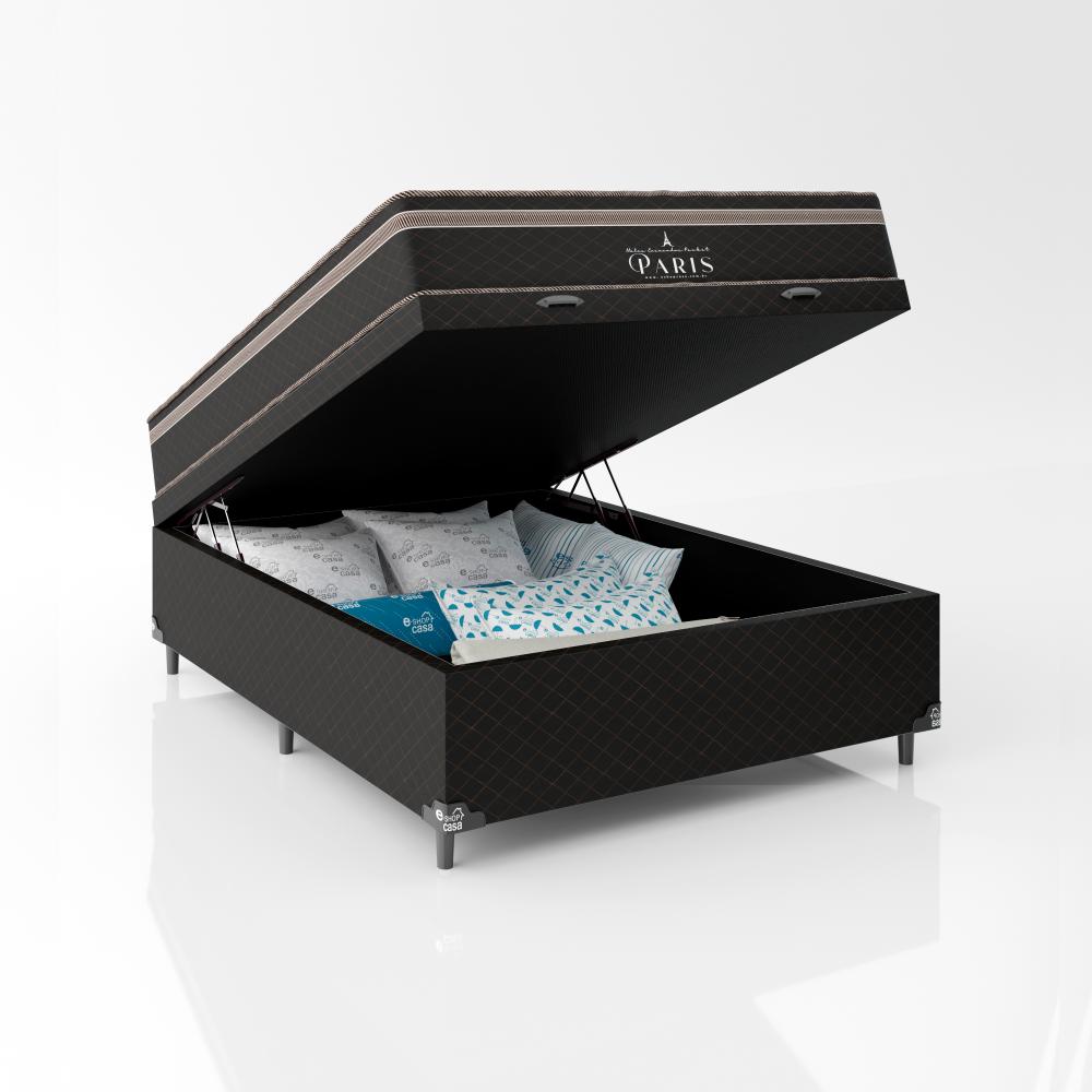 Cama Box Baú Viúva + Colchão Paris Molas Ensacadas Pocket - 66x128x188cm - Jacquard Marrom