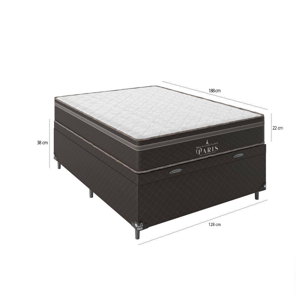 Cama Box Baú Viúva + Colchão Paris Molas Ensacadas Pocket - 66x128x188cm - Jacquard Marrom
