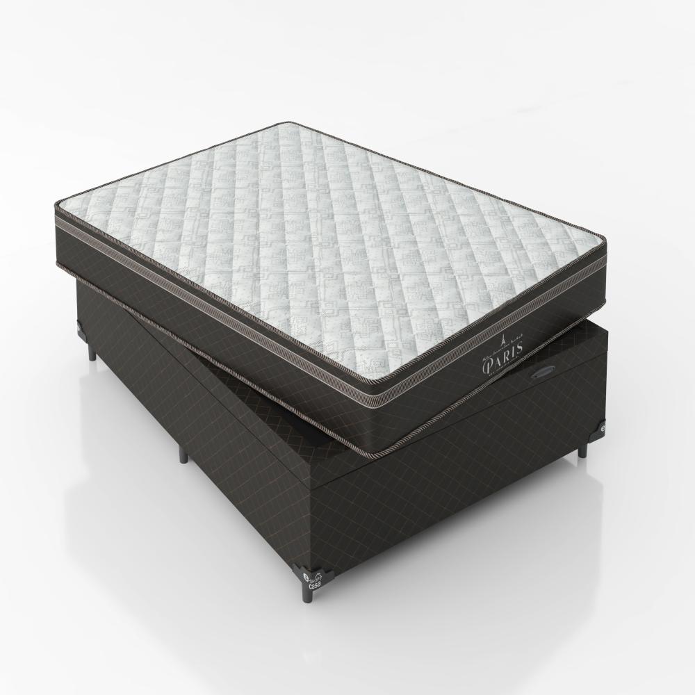 Cama Box Baú Viúva + Colchão Paris Molas Ensacadas Pocket - 66x128x188cm - Jacquard Marrom