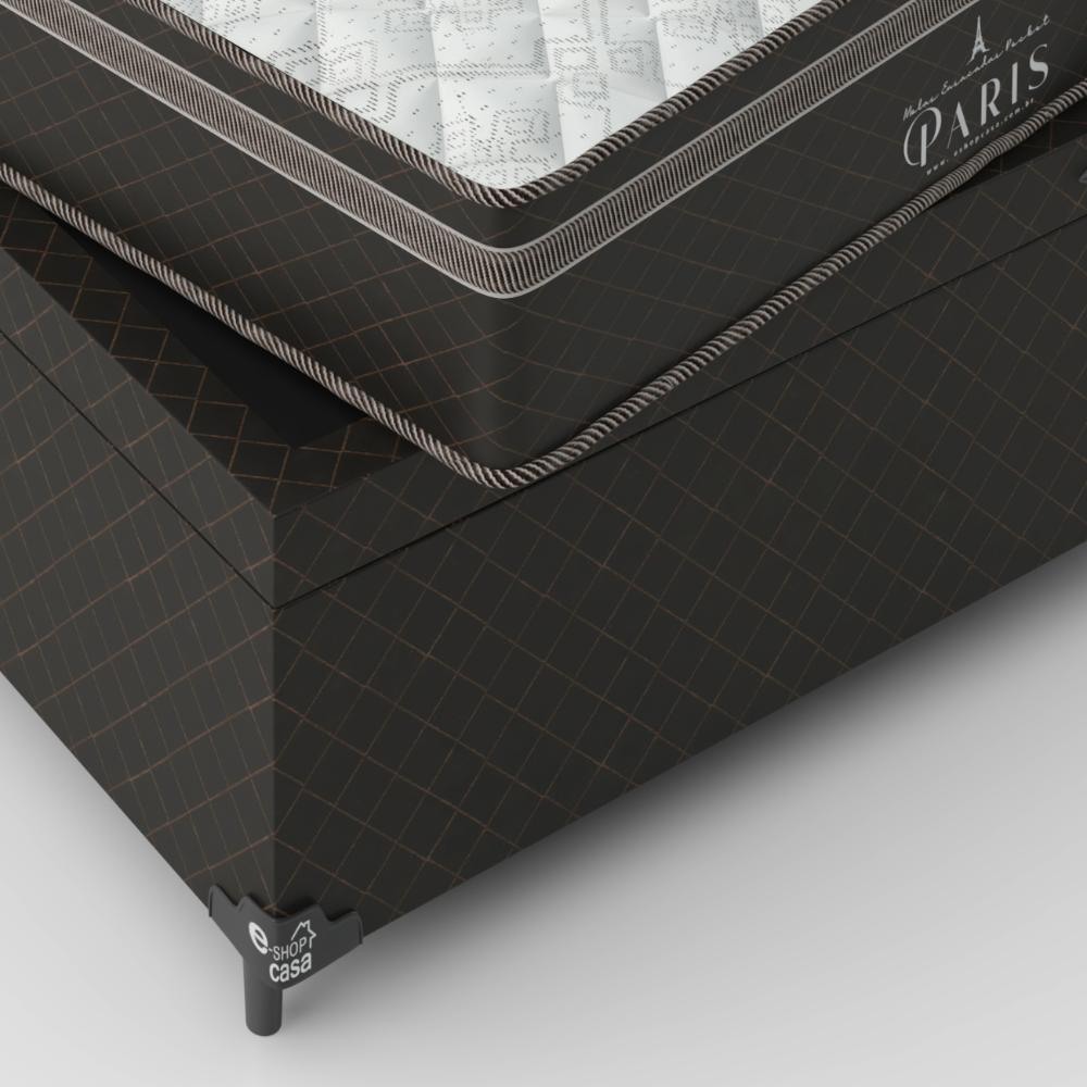 Cama Box Baú Viúva + Colchão Paris Molas Ensacadas Pocket - 66x128x188cm - Jacquard Marrom