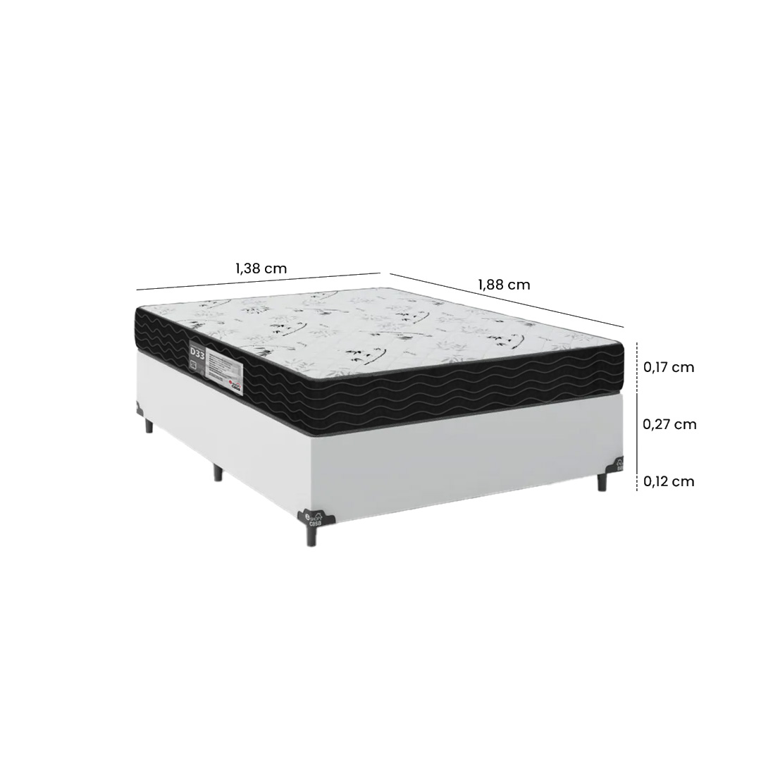 Cama Box Casal + Colchão D33 One Face - 56x138x188cm - Couro Branco