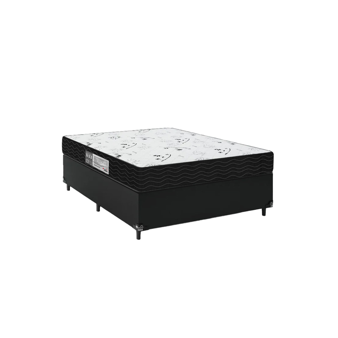 Cama Box Casal + Colchão D33 One Face - 56x138x188cm - Couro Preto
