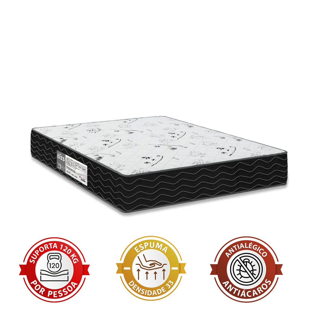 Cama Box Casal + Colchão D33 One Face - 56x138x188cm - Couro Preto