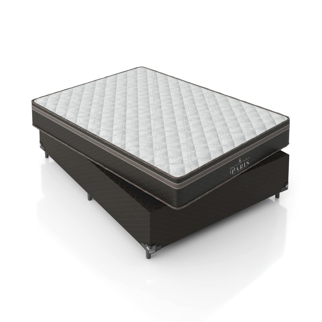Cama Box Casal + Colchão Paris Molas Ensacadas Pocket - 61x138x188cm - Jacquard Marrom