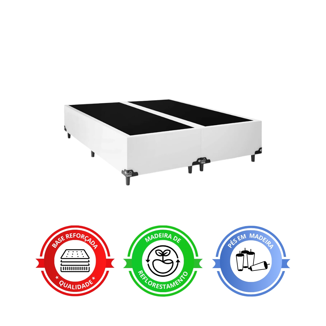 Cama Box Casal Bipartido + Colchão D33 One Face - 56x138x188cm - Couro Branco