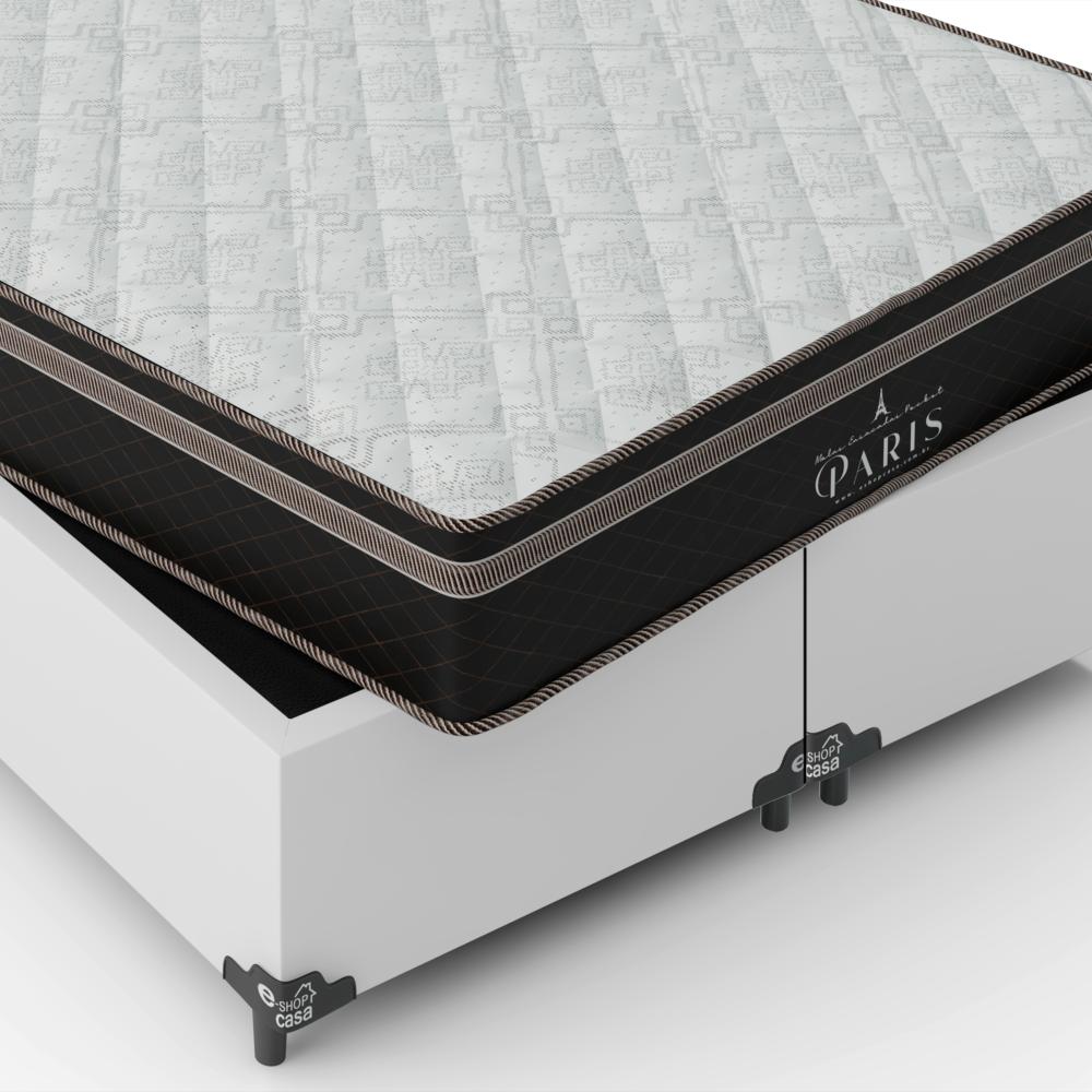 Cama Box Casal Bipartido + Colchão Paris Molas Ensacadas Pocket - 61x138x188cm - Couro Branco