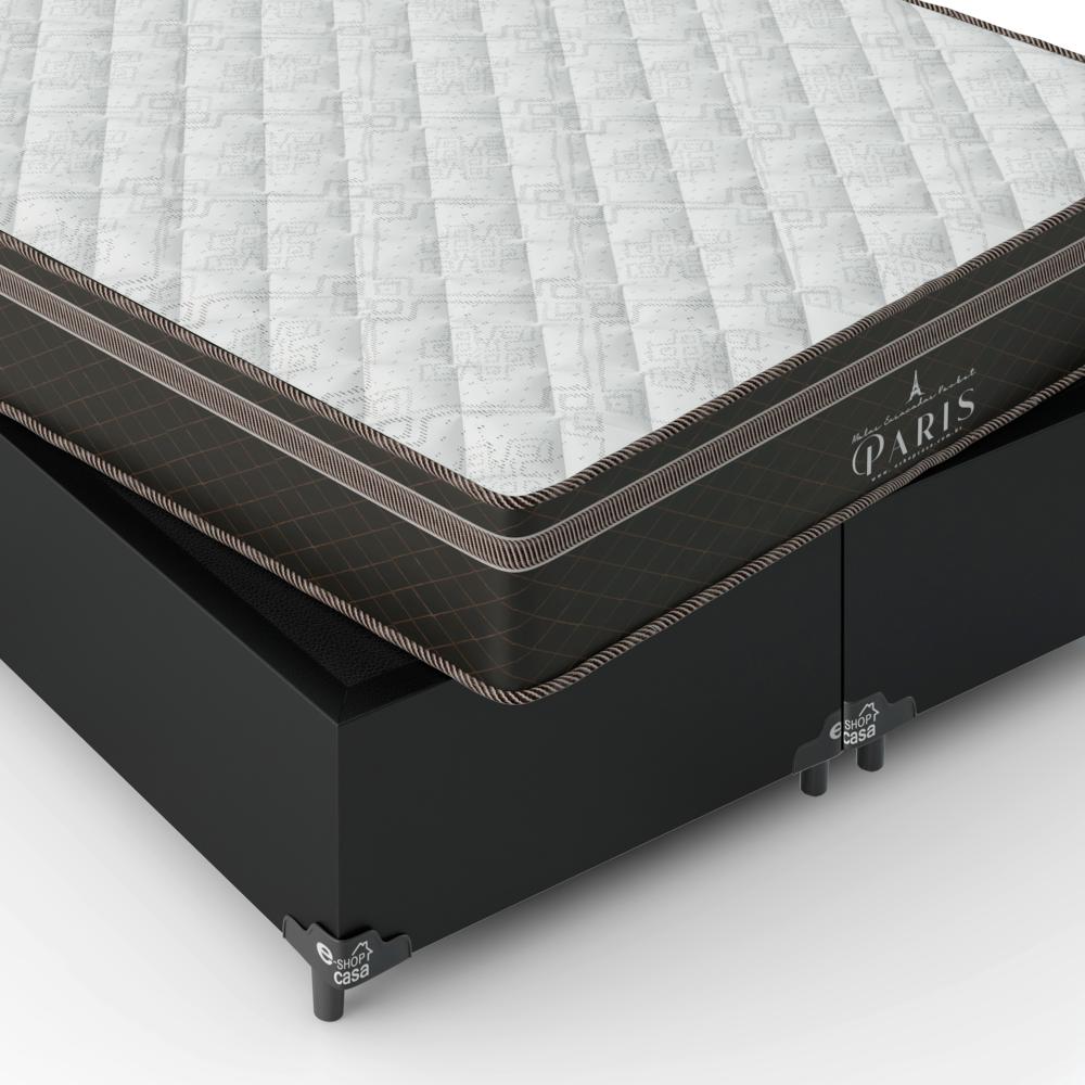 Cama Box Casal Bipartido + Colchão Paris Molas Ensacadas Pocket - 61x138x188cm - Couro Preto