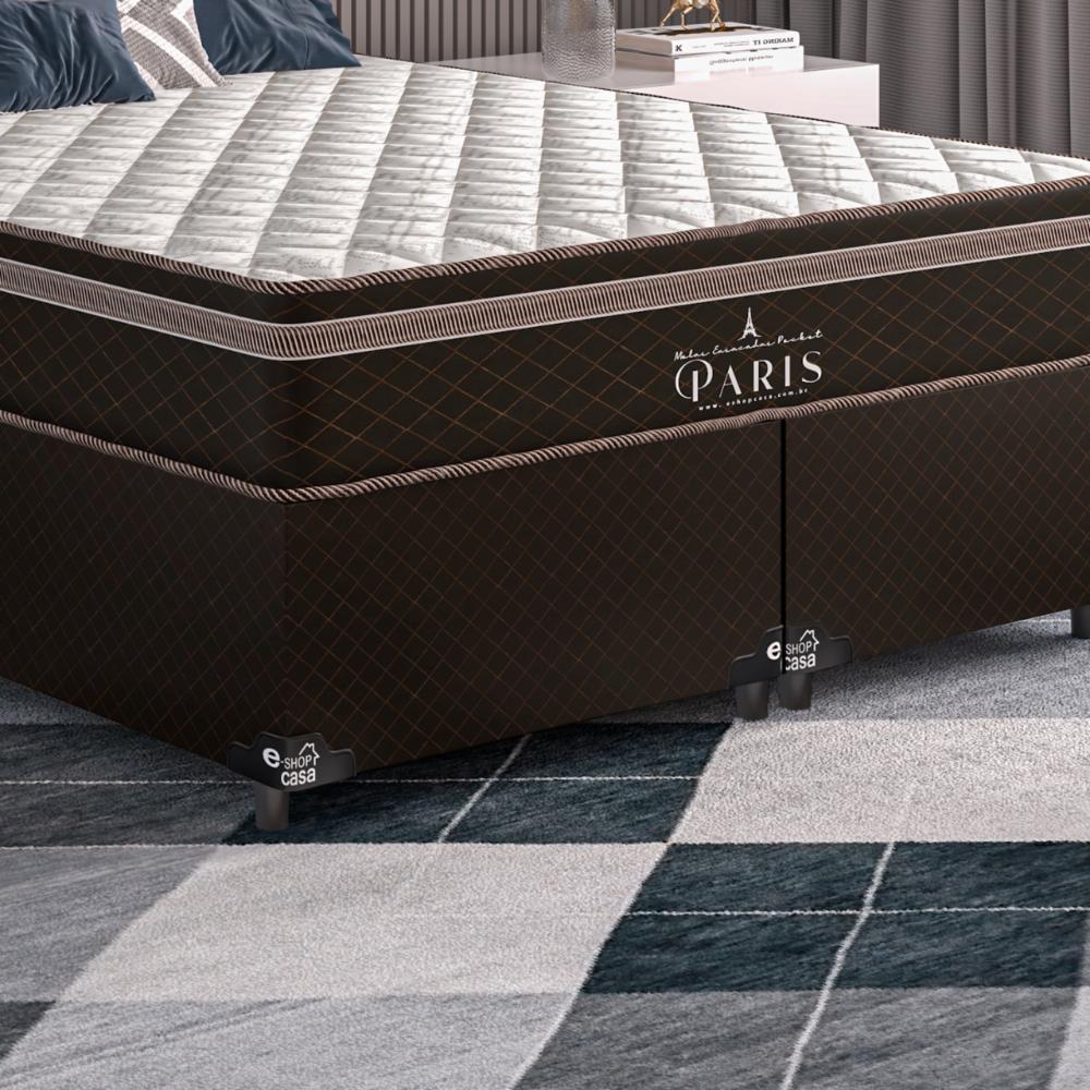Cama Box Casal Bipartido + Colchão Paris Molas Ensacadas Pocket - 61x138x188cm - Jacquard Marrom