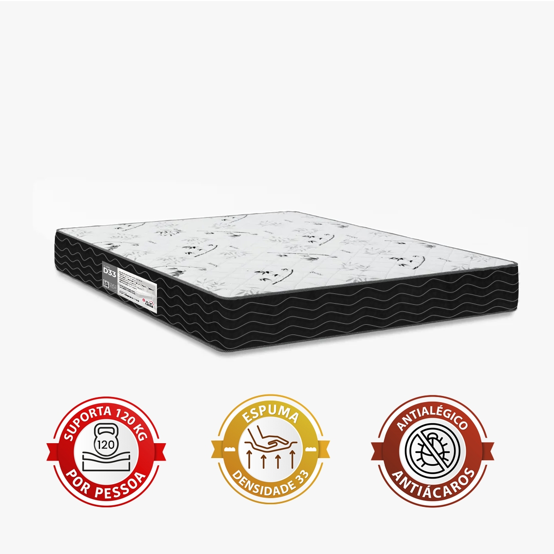 Cama Box Queen Bipartido + Colchão D33 One Face - 56x158x198cm  - Couro Preto