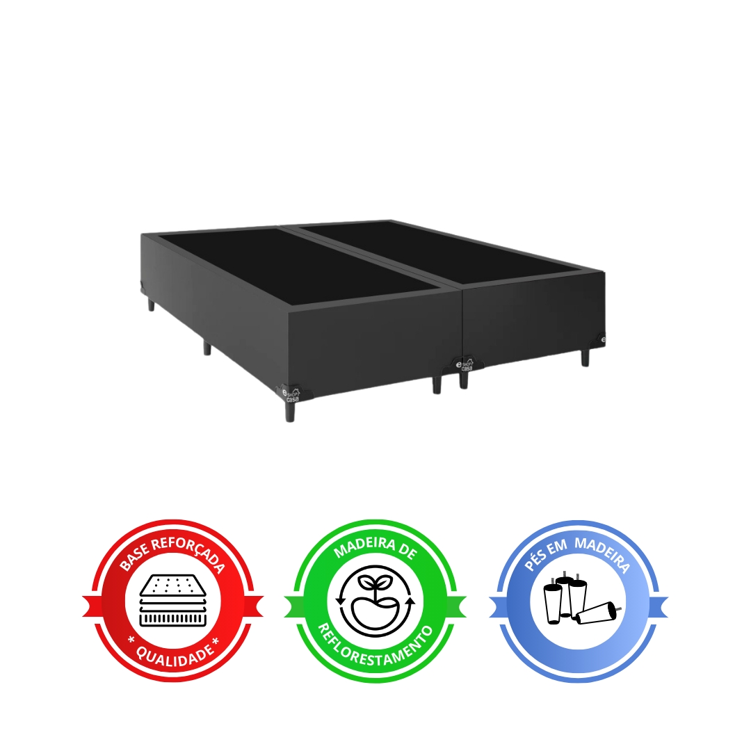 Cama Box Queen Bipartido + Colchão D33 One Face - 56x158x198cm  - Couro Preto