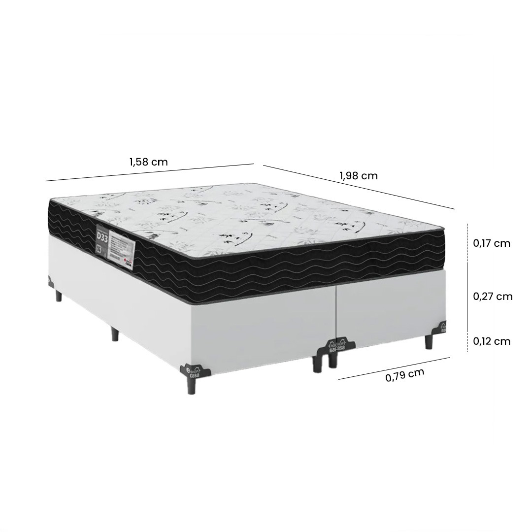 Cama Box Queen Bipartido + Colchão D33 One Face - 56x158x198cm - Couro Branco