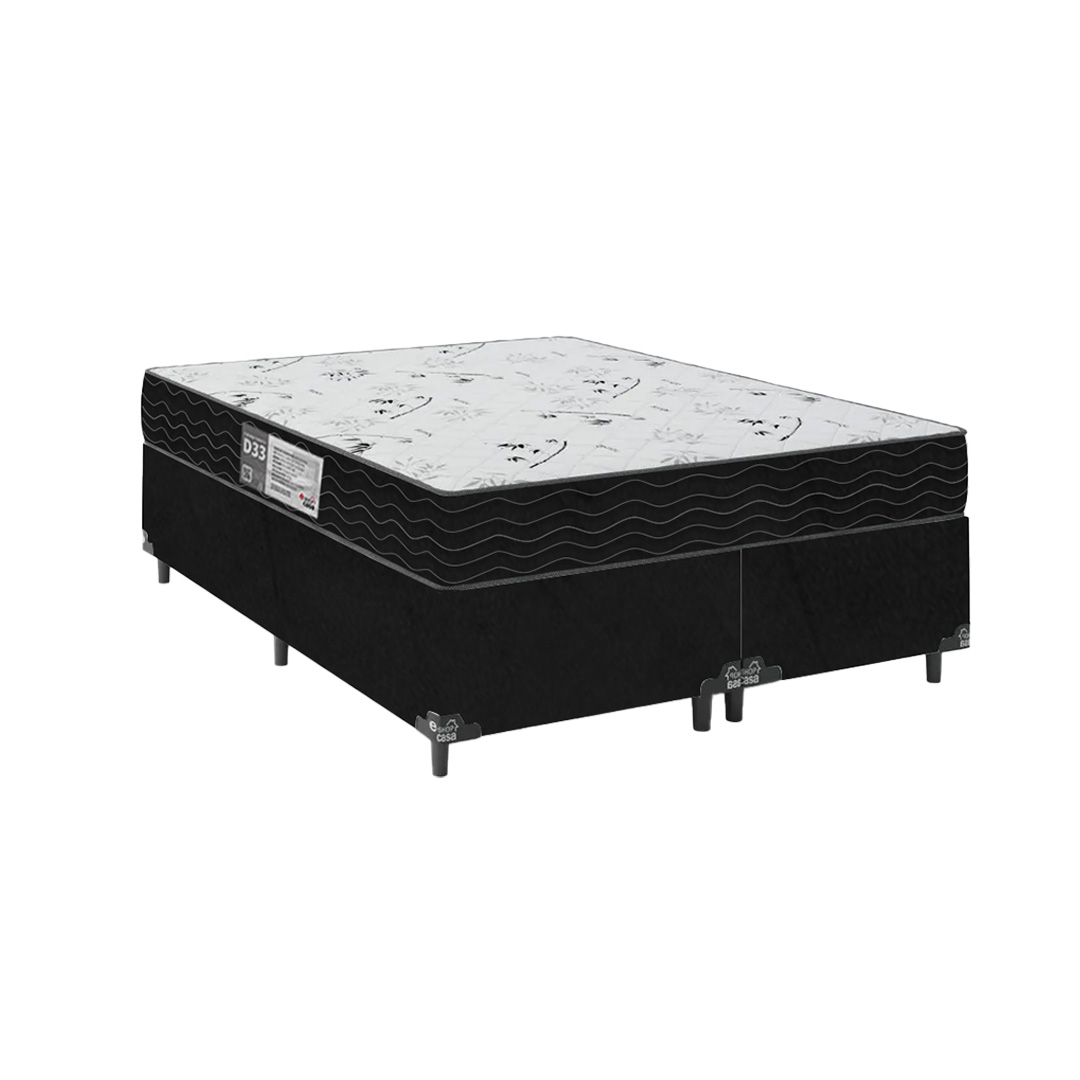 Cama Box Queen Bipartido + Colchão D33 One Face - 56x158x198cm - Suede Preto