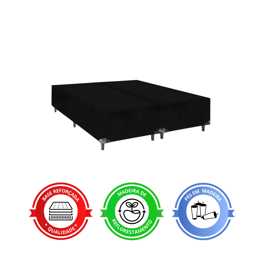 Cama Box Queen Bipartido + Colchão D33 One Face - 56x158x198cm - Suede Preto
