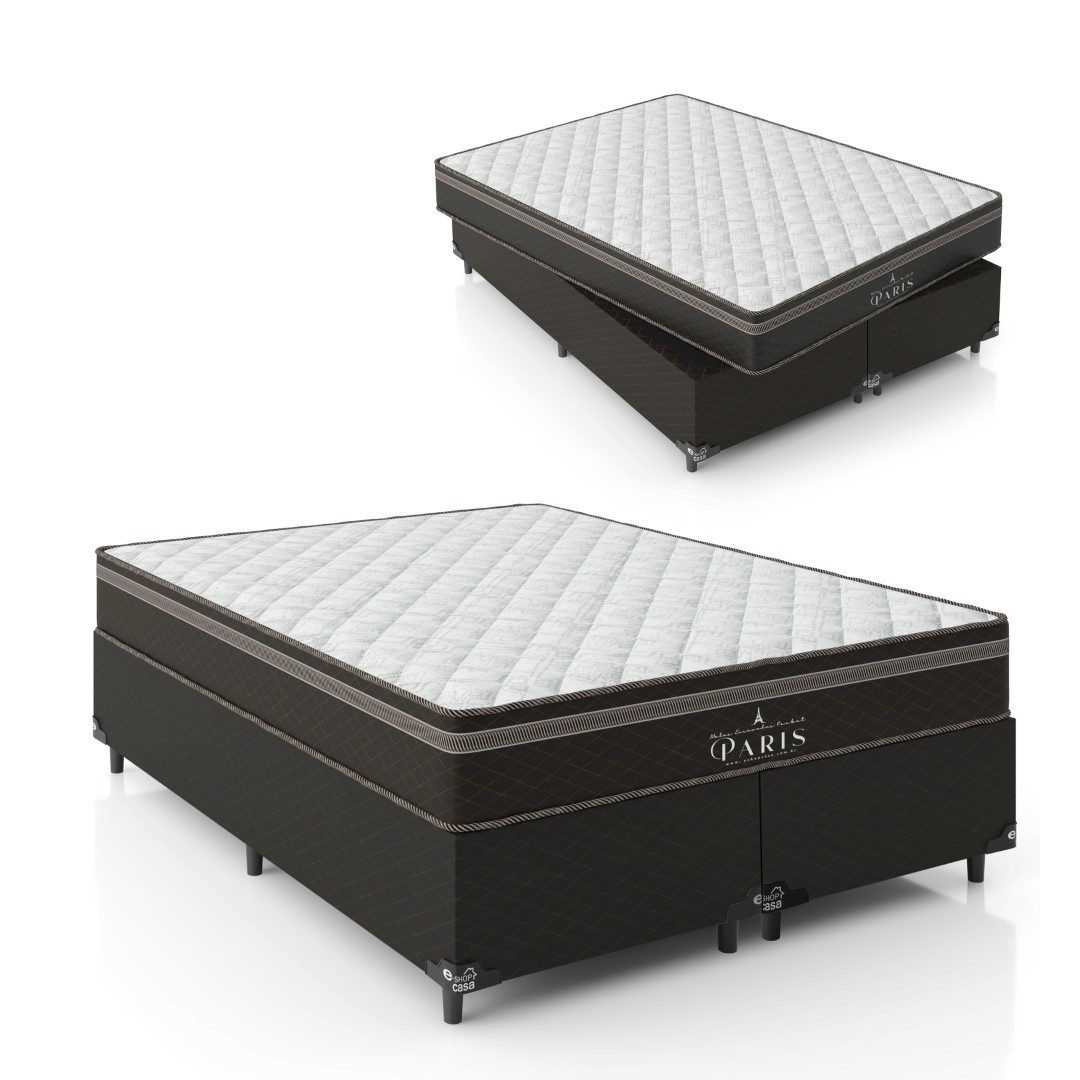 Cama Box Queen Bipartido + Colchão Paris Molas Ensacadas Pocket - 61x158x198cm - Jacquard Marrom